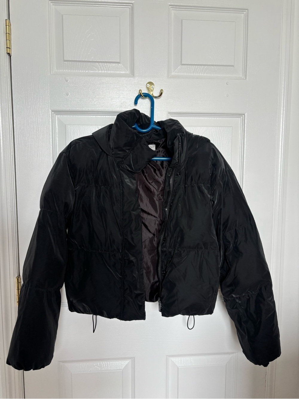 Black Puffer Jacket with Hood - Women